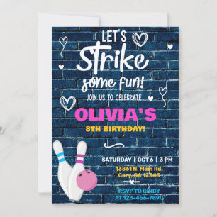 Bowling, let's strike some fun birthday invite. invitation
