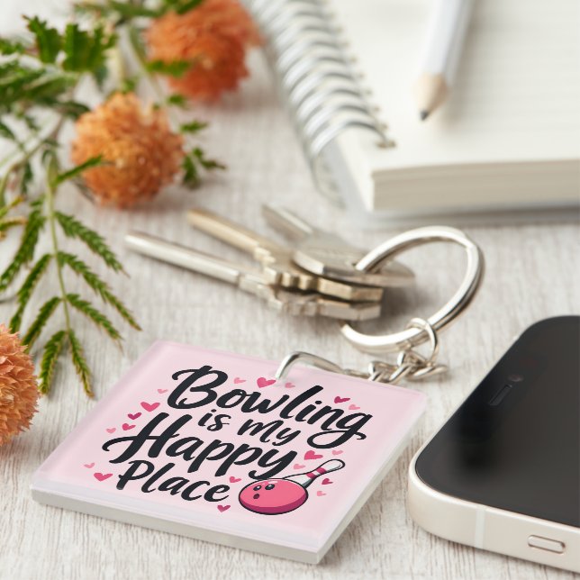 Bowling Lover Cute Retro Aesthetic Sports Design Keychain (Front Right)