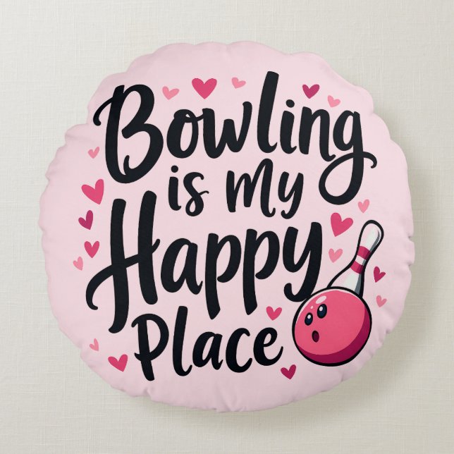 Bowling Lover Cute Retro Aesthetic Sports Design Round Pillow (Front)