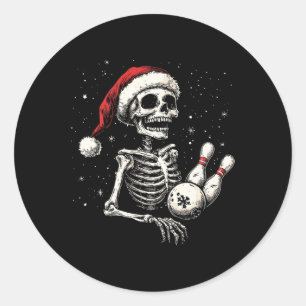 Bowling Lovers Funny Santa Skeleton Christmas Bowl Classic Round Sticker