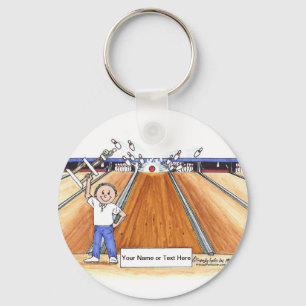 Bowling - Male Cartoon by PrintedPerfection.com Ke Keychain