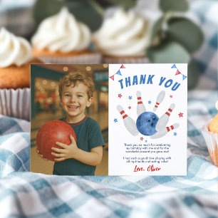 Bowling Modern Kids Birthday Party Photo Thank You Card