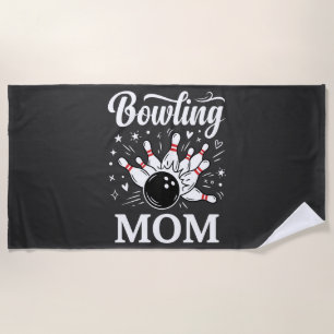 Bowling Mom Heart Pins Funny League Mothers Day Beach Towel