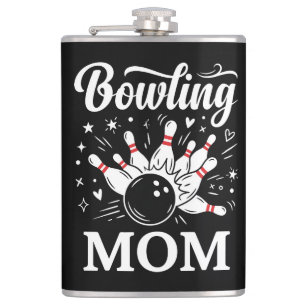 Bowling Mom Heart Pins Funny League Mothers Day Hip Flask