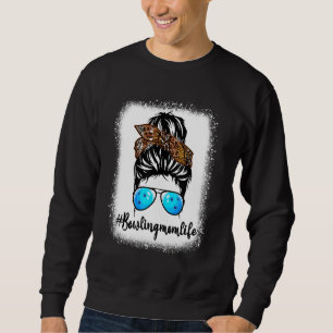 Bowling Mom Life Leopard Messy Bun Hair Women Sweatshirt