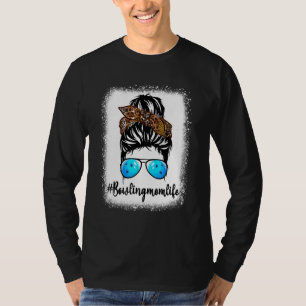Bowling Mom Life Leopard Messy Bun Hair Women T-Shirt