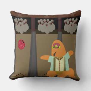 Bowling Monster Time Fun Cartoon Art Design Throw Pillow