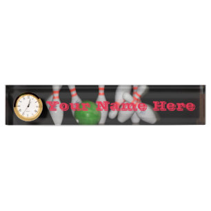 Bowling Name Desk Plate with Clock