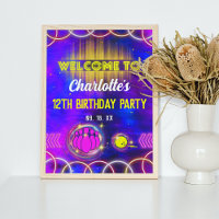 Bowling Neon Glow Purple Birthday Party Welcome