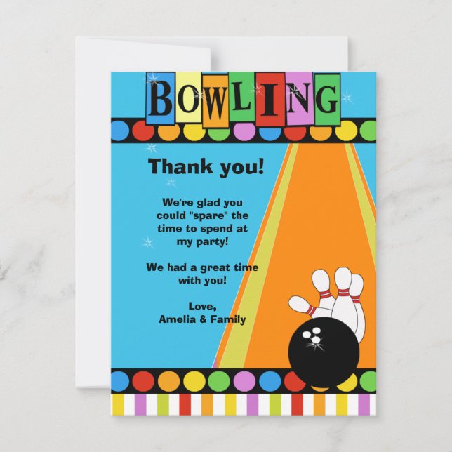 BOWLING PARTY 4x5 Flat Thank you note Card (Front)