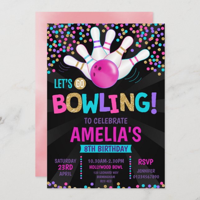 Bowling Party Anniversaire Invitation (Devant / Derrière)