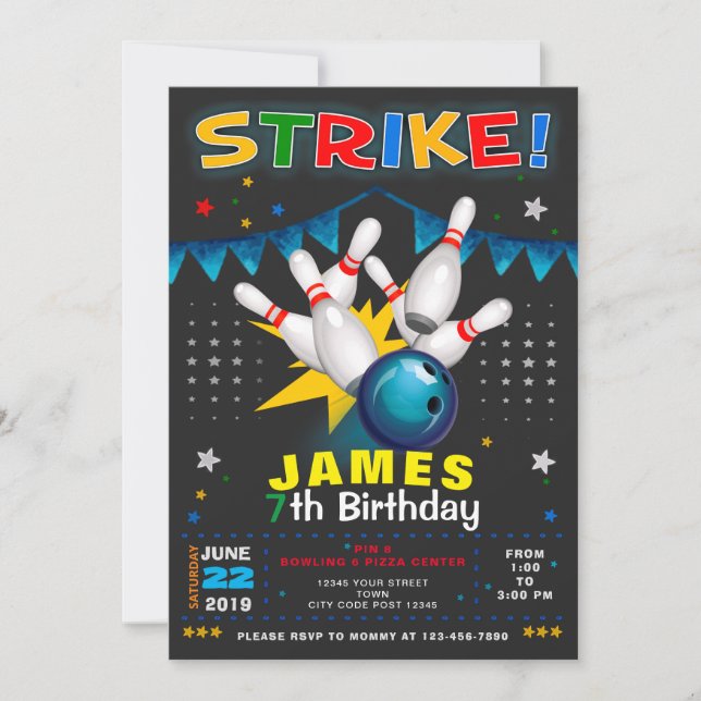 BOWLING PARTY BIRTHDAY INVITATION (Front)