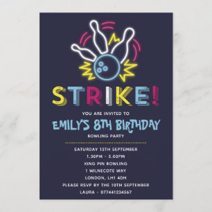 Bowling Party Birthday Invitations