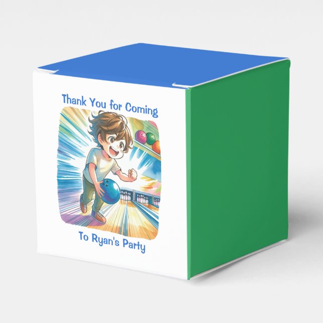 Bowling Party Boy's Anime Birthday Favor Box (Front Side)