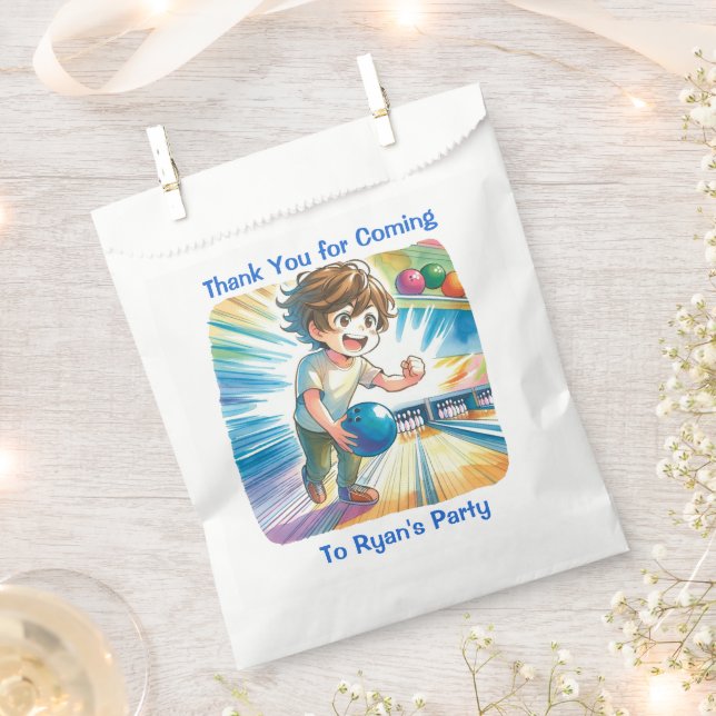 Bowling Party Boy's Anime Birthday Favours Favour Bag (Clipped)