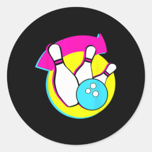 Bowling Party Funny Retro Bowling Players Bowler Classic Round Sticker