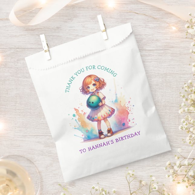 Bowling Party Girl's Anime Birthday Personalized  Favour Bag (Clipped)