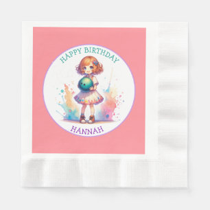 Bowling Party Girl's Anime Birthday Personalized Napkin