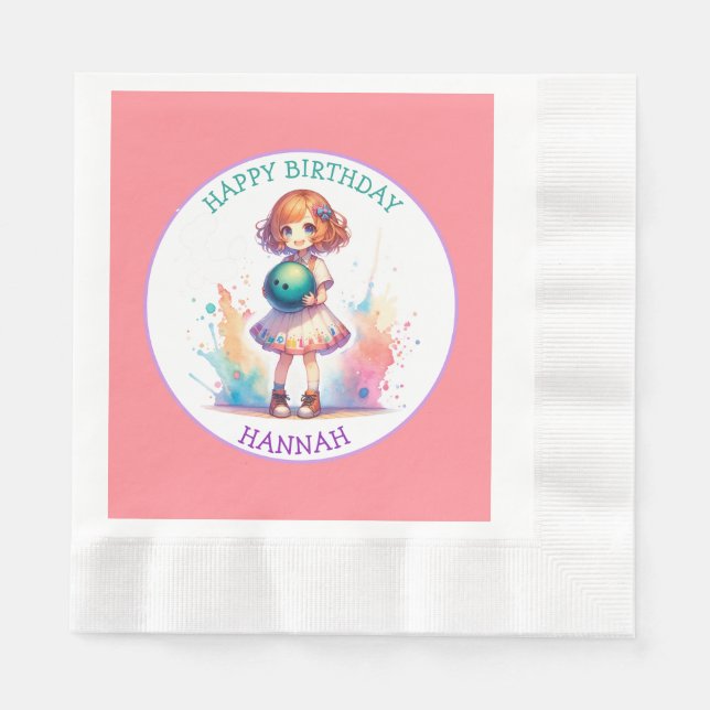 Bowling Party Girl's Anime Birthday Personalized  Napkin (Front)