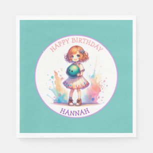 Bowling Party Girl's Anime Birthday Personalized  Napkin