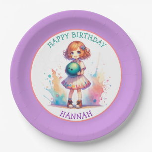 Bowling Party Girl's Anime Birthday Personalized  Paper Plate