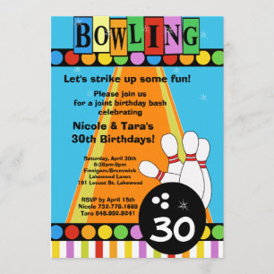 BOWLING PARTY INVITATION - 3 PHOTOS ON BACK