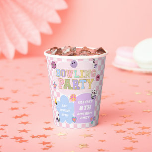 Bowling Party Preppy Varsity Patch Birthday Party Paper Cups