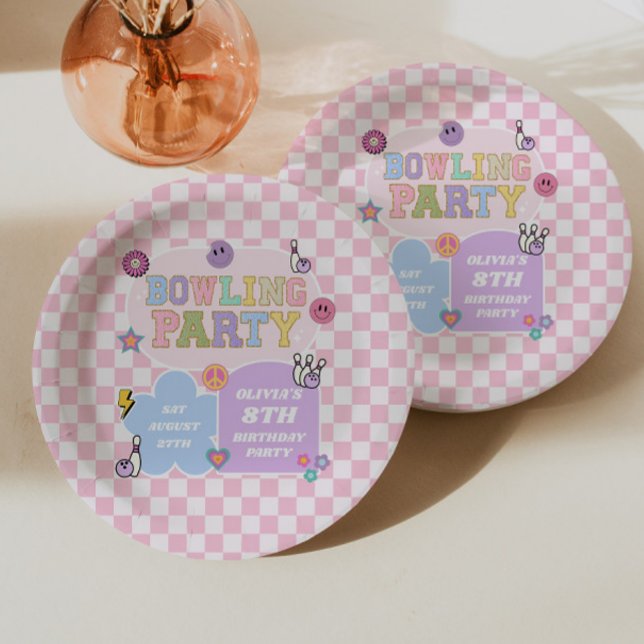 Bowling Party Preppy Varsity Patch Birthday Party Paper Plate (Creator Uploaded)