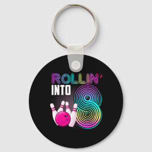 Bowling Party Rollin' Into 8 8th Birthday Girl Boy Keychain