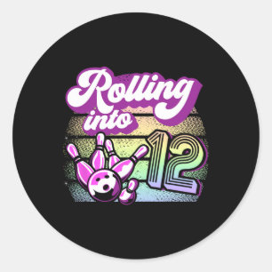 Bowling Party Rolling Into 12 Bowling Birthday  Classic Round Sticker
