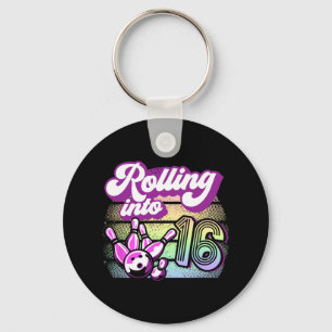 Bowling Party Rolling Into 16 Bowling Birthday Keychain