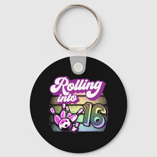 Bowling Party Rolling Into 16 Bowling Birthday  Keychain (Front)