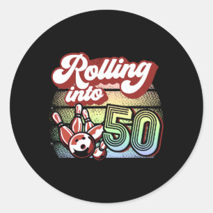 Bowling Party Rolling Into 50 Bowling Birthday  Classic Round Sticker
