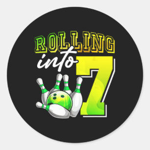 Bowling Party Rolling Into 7 7th Birthday Girls Bo Classic Round Sticker
