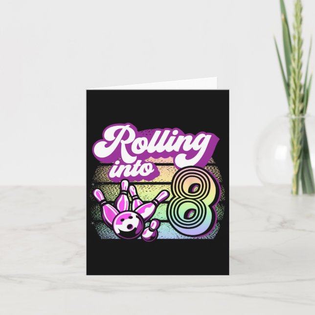 Bowling Party Rolling Into 8 Bowling Birthday  Card (Front)