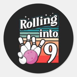 Bowling Party Rolling Into 9 Bowling Birthday  Classic Round Sticker