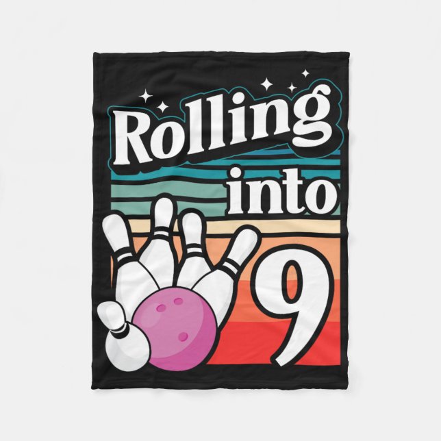 Bowling Party Rolling Into 9 Bowling Birthday  Fleece Blanket (Front)