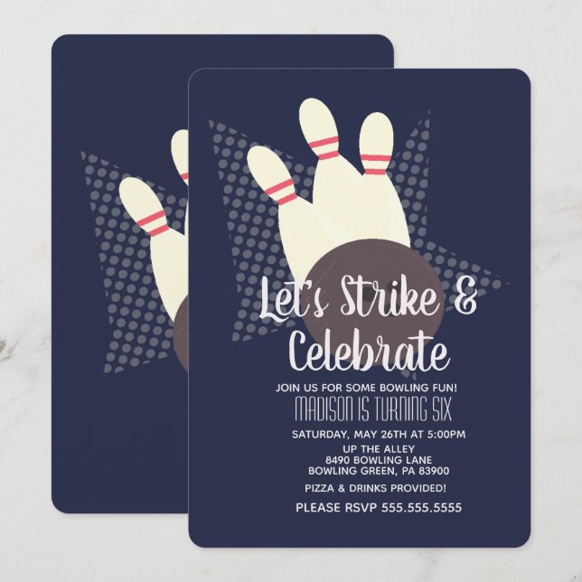 Bowling Party Strike and Celebrate Birthday Party Invitation (Front/Back)