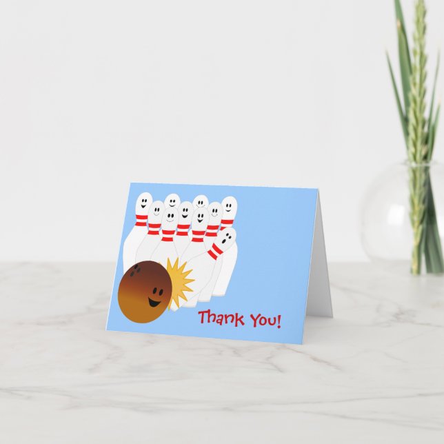 Bowling Party Thank You Note Card (Front)