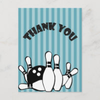 Bowling Party Thank You On Blue Stripes