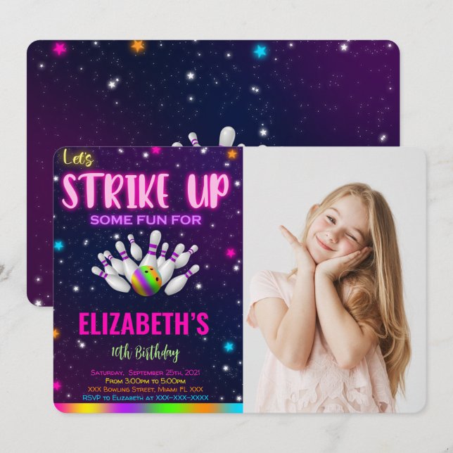 Bowling Photo Invitation (Front/Back)