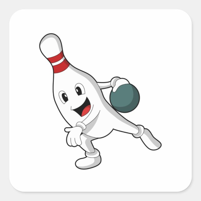 Bowling pin at Bowling with Bowling ball Square Sticker (Front)