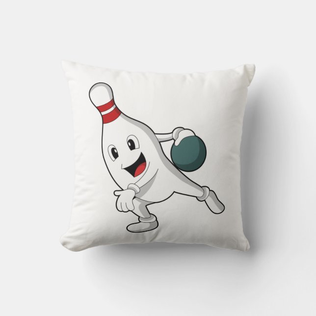 Bowling pin at Bowling with Bowling ball Throw Pillow (Front)