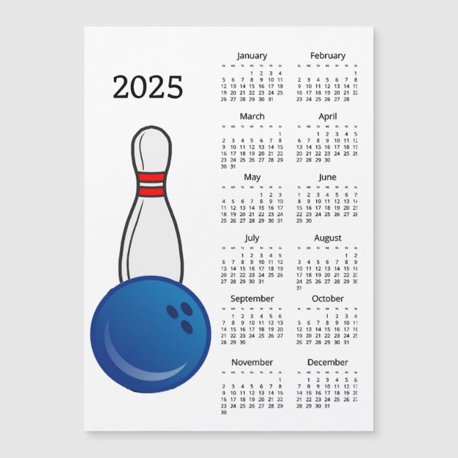 Bowling Pin Ball 2025 Calendar Magnetic Card (Front)