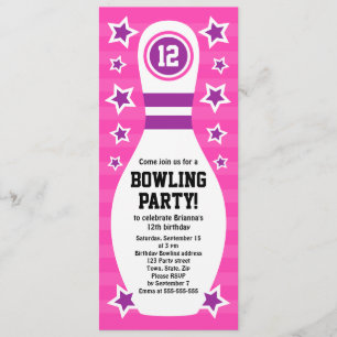 Bowling pin birthday party invitation with stars