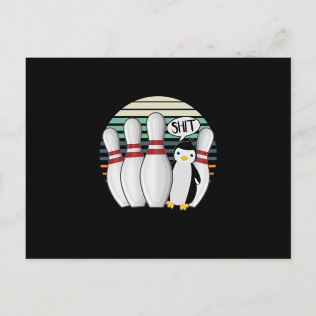 Bowling Pin Bowler Strike Spin Spare Penguin Gift Postcard (Front)
