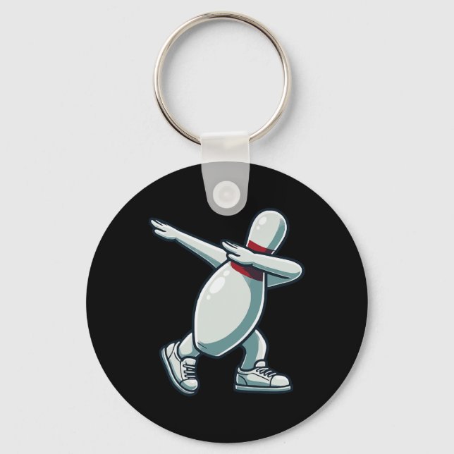 Bowling Pin Dabbing Funny Bowler Bowling Lover Sar Keychain (Front)