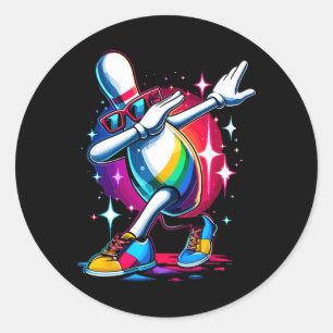 Bowling Pin Dabbing Sungles Bowler Player  Classic Round Sticker