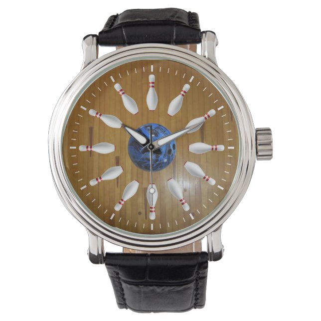 bowling pins and ball leather watch (Front)