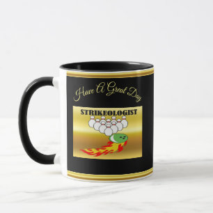Bowling pins and ball with the word STRIKEOLOGIST Mug